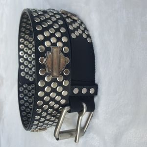 HARLEY-DAVIDSON ♡ Sweet Vintage Black Leather Belt w/Metal H-D B&S 'n Grommets S